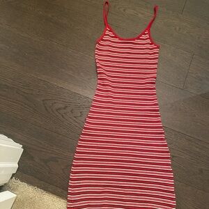 Brandy Melville Red and White Striped Midi Dress